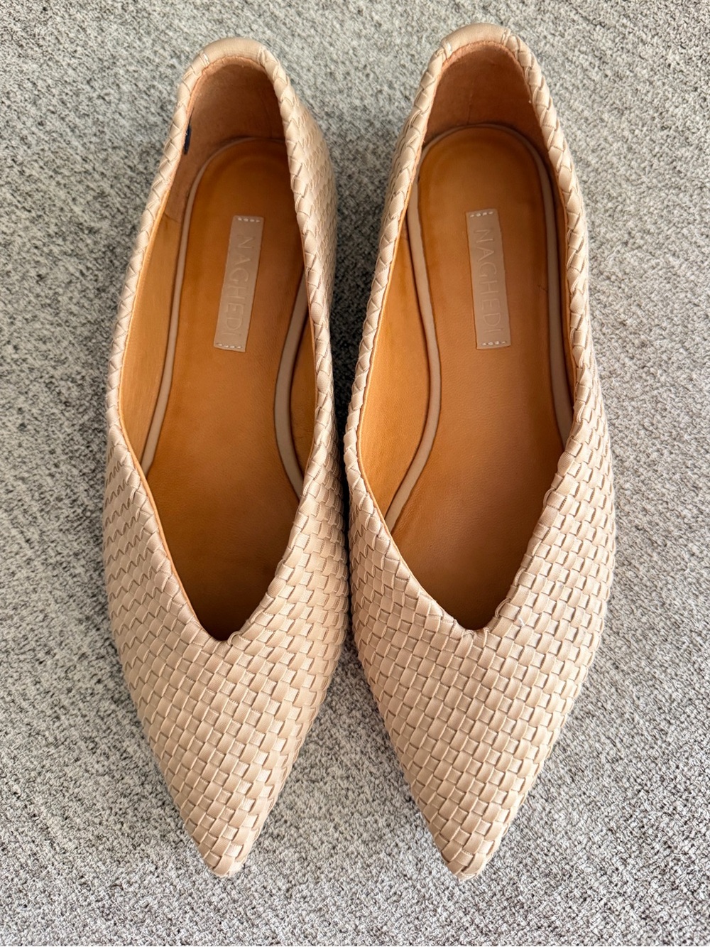 Naghedi Woven Pointed-Toe Flats in Beige